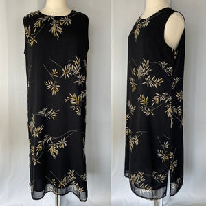 Sleeveless Midi Dress Plus Size 14 16 Black Tan Tropical Palm Sleevless Casual